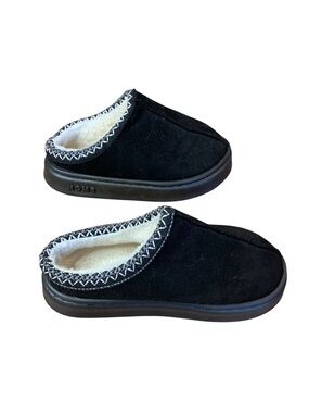 Black Suede Platform Slippers Thick Sole Braided Trim Clogs Size 7.5 - 8